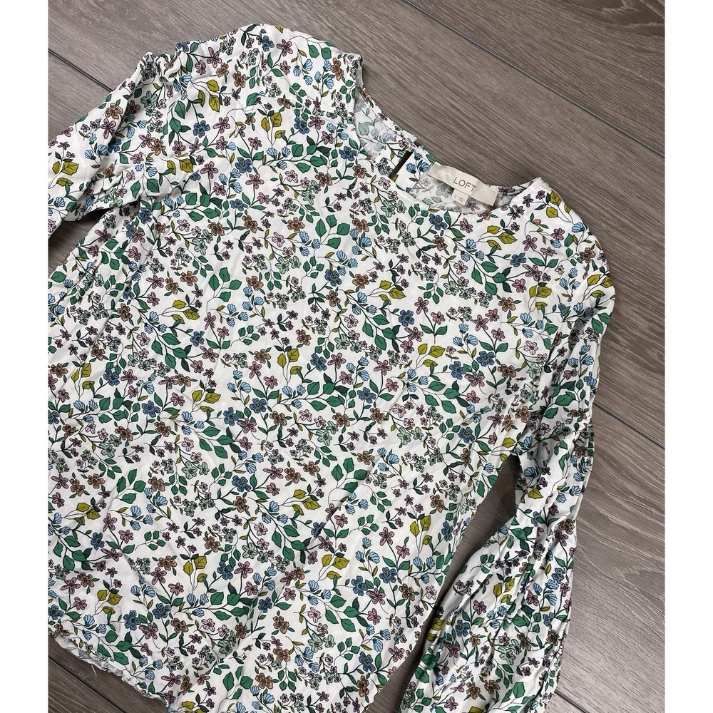 Loft Women's Long Sleeve Floral Pattern Blouse White Size Small